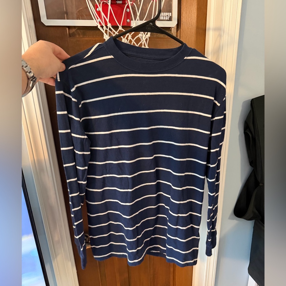 Navy & White Striped Long Sleeve Tee